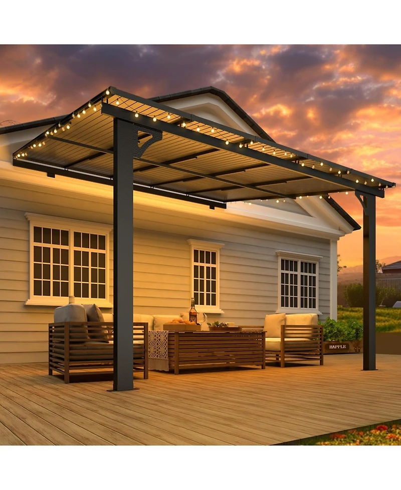 Aecojoy 10'x10' Adjustable Height Wall Mounted Outdoor Gazebos Pergola