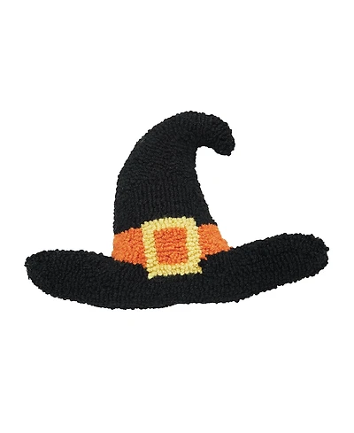 Witch Hat Shaped Halloween Hooked Accent Throw Pillow 8" x 12"