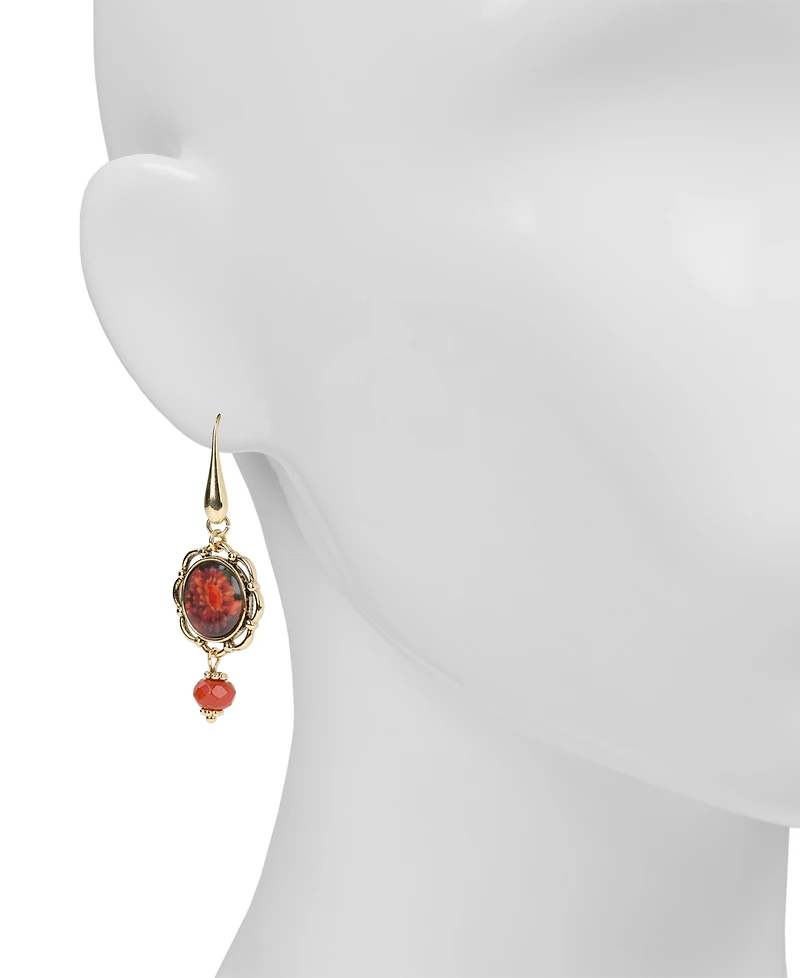 Patricia Nash European Floral Tapestry Antique-Like Gold-Tone Wire Drop Earrings