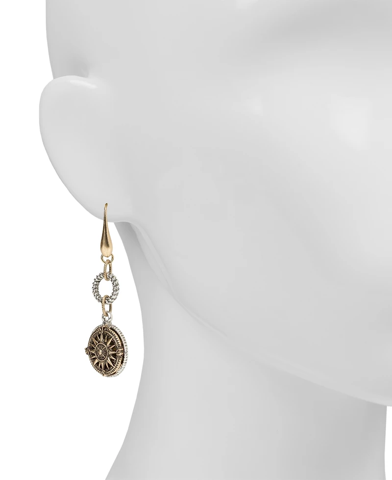 Patricia Nash Antique-Like Gold-Tone and Silver-Tone Ox Rope Ring Compass Earrings