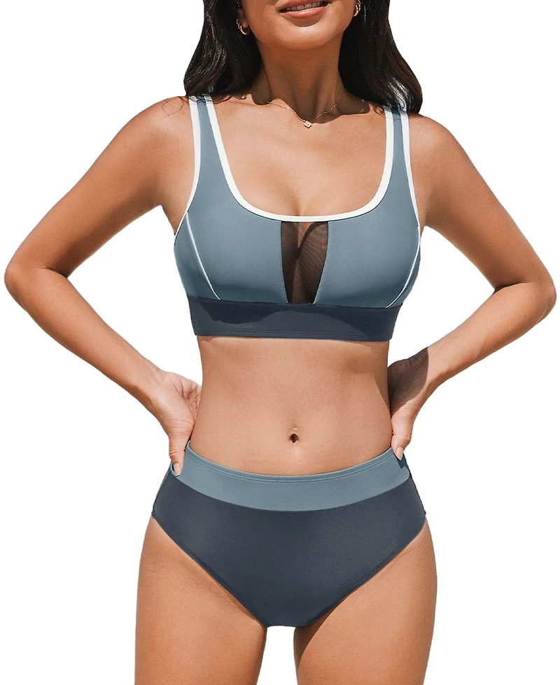 Cupshe Women's Scoop Neck Color Block Bikini Sets