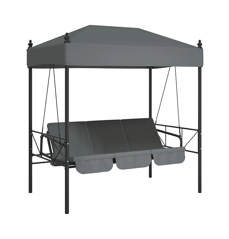 vidaXL Garden Swing Bench Dark Grey Powder-Coated Steel, Polyester