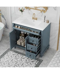 Casainc 36" Bathroom Vanity with Sink, Cabinet Flip-Out Drawer, 3 Drawers, 2 Soft-Close Doors, Solid Wood and Mdf, Premium Hardware
