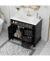Casainc 36" Bathroom Vanity with Sink, Cabinet Flip-Out Drawer, 3 Drawers, 2 Soft-Close Doors, Solid Wood and Mdf, Premium Hardware