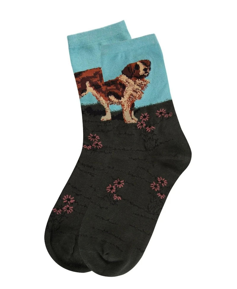 MeMoi Women's Saint Bernard Limited Edition Art Cotton Blend Crew Sock