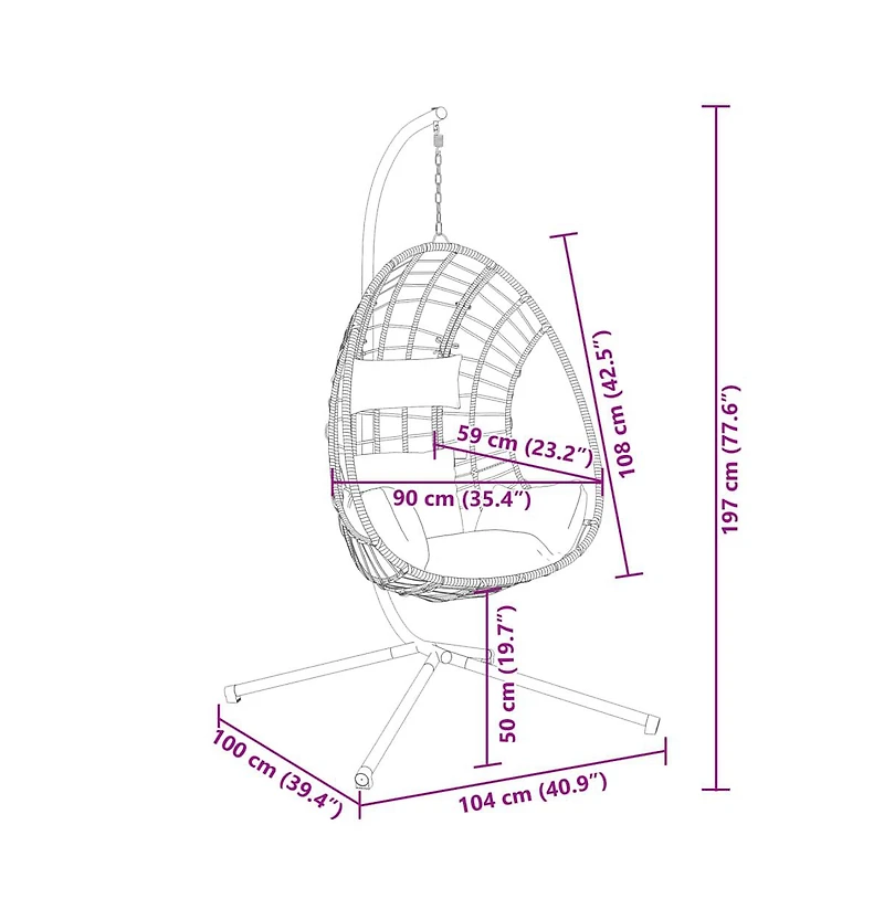 Hanging Egg Chair Anthracite Rattan Large Removable Covers