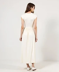 Modenaire Women's Sleeveless Faux Wrap Shirred Waist Maxi Dress