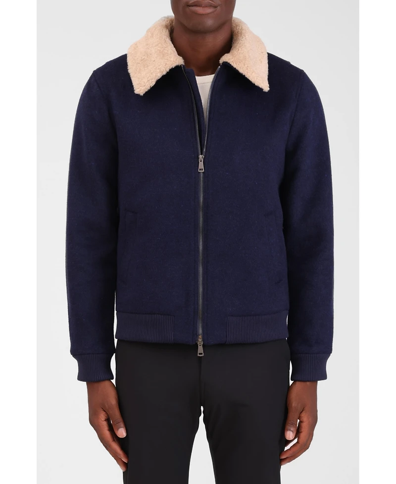Bagatelle Homme Men's Wool Blend Faux Fur Collared Bomber Jacket