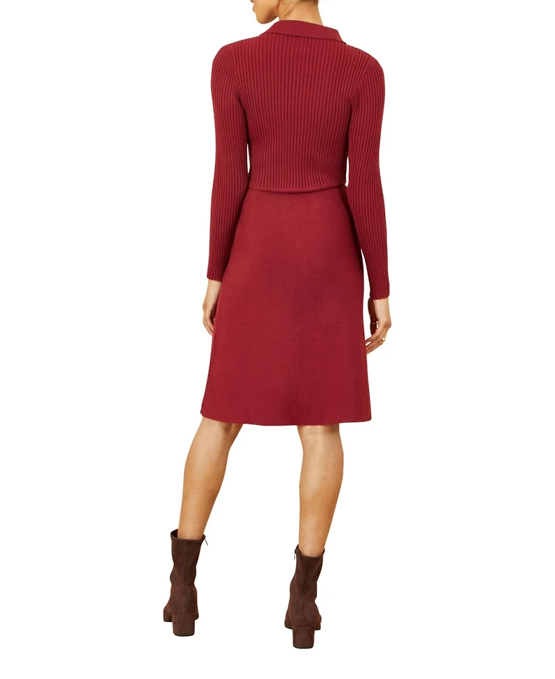 Yumi Women's Belted Rib Knit Midi Dress With Pockets