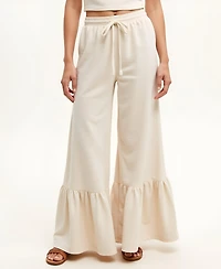 Modenaire Women's Sleeveless Textured Mock-Neck Crop Top & Tiered Wide-Leg Drawstring Pants 2-Pc. Set