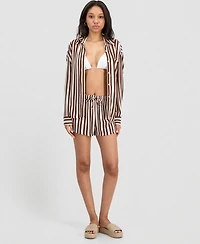 Miken Juniors' Striped Crinkle Gauze Cover-Up Dolphin Shorts, Macy's Exclusive