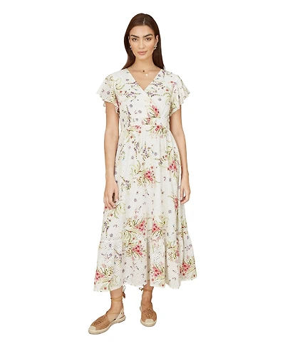 Yumi Women's Floral Broderie Anglaise Wrap Midi Dress