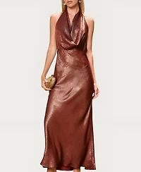 Modenaire Women's Shimmer Cowl-Neck Halter Lace-Up Evening Gown