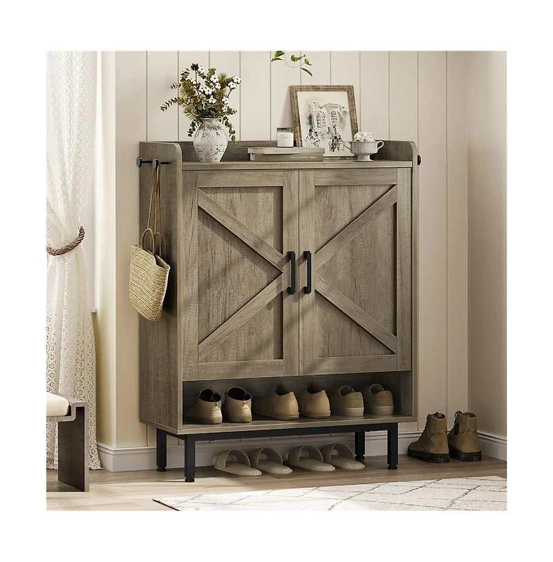 Country Style 5-Tier Shoe Cabinet with Barn-Inspired Doors Rustic Brown