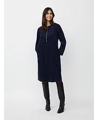 Masai Copenhagen Women's Long Sleeve Crew Neck Zip Midi Dress