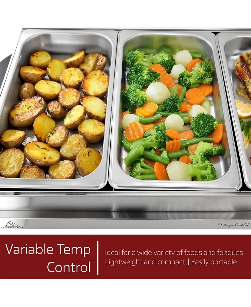 MegaChef Buffet Server & Food Warmer With 5 Removable Sectional Trays , Heated Warming Tray and Removable Tray Frame