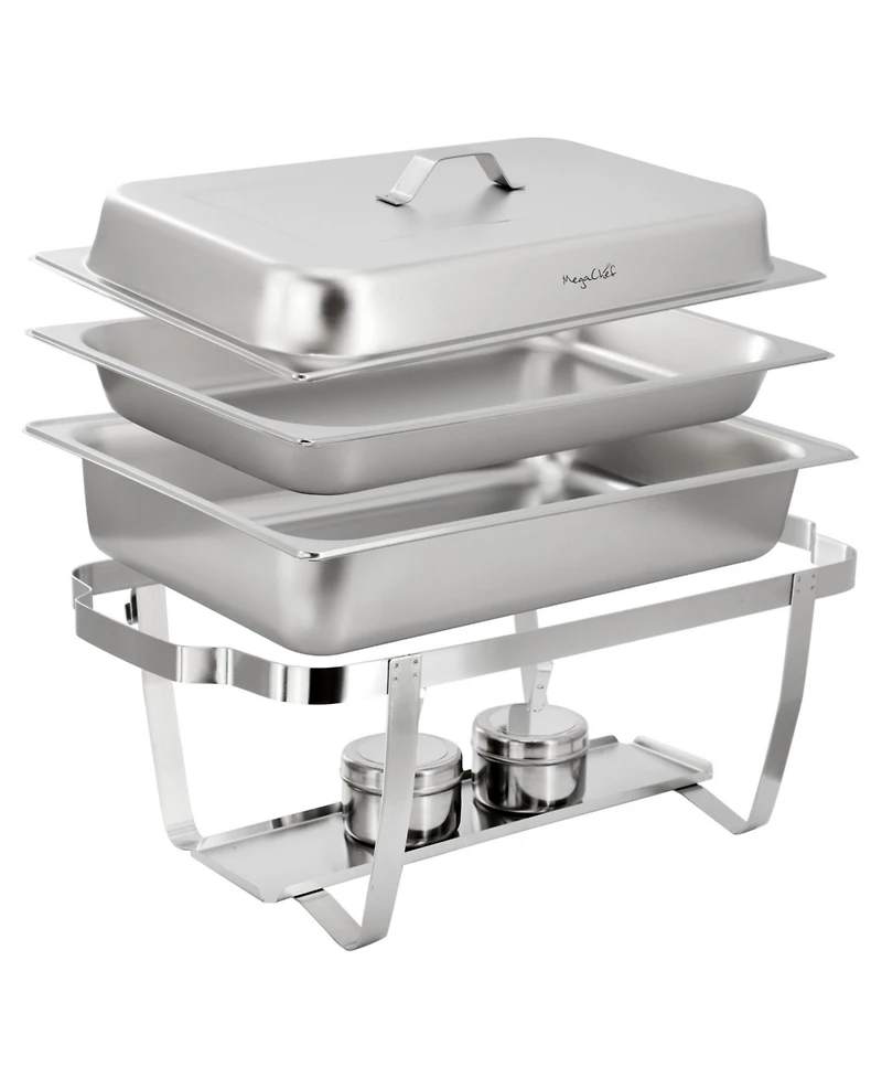MegaChef 9.5 Quart Stackable Stainless Steel Professional Chafing Dish/Food Warmer/Buffet Server Serving Trays, Set of 2