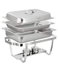 MegaChef 9.5 Quart Stackable Stainless Steel Professional Chafing Dish/Food Warmer/Buffet Server Serving Trays, Set of 2