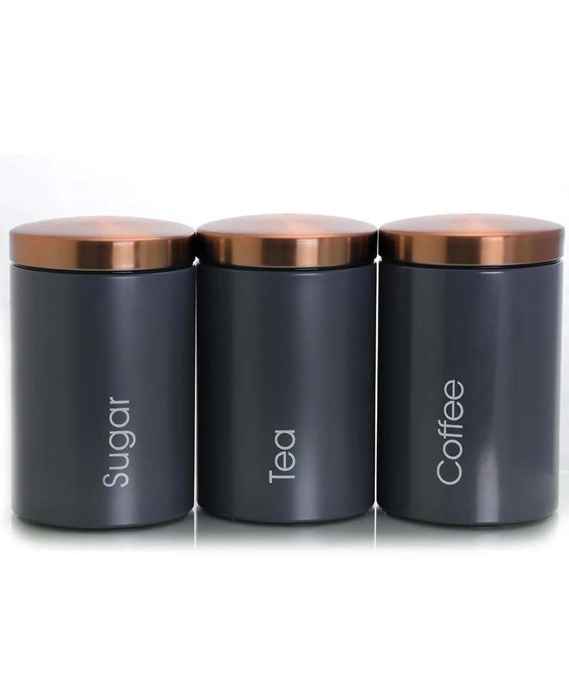 MegaChef Essential Kitchen Storage 3 Piece Sugar, Coffee and Tea Canister Set in Matte Gray