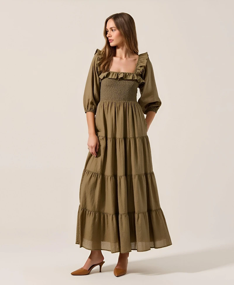 Modenaire Women's Tiered Smocked-Bodice Square-Neck Maxi Dress