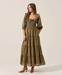 Modenaire Women's Tiered Smocked-Bodice Square-Neck Maxi Dress