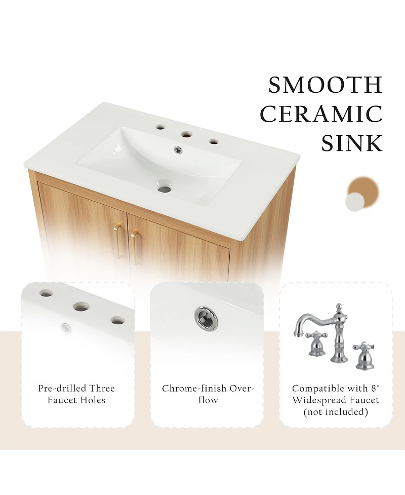 Casainc 30" Bathroom Vanity with Sink Combo, Multi-Functional Cabinet with Doors and Drawer, Mdf Board