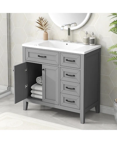 Casainc 36" Bathroom Vanity with Sink Combo, Cabinet Drawers, Solid Frame and Mdf Board