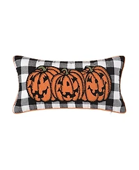 Jack-o-Lantern Pumpkin Check Tufted Bolster Halloween Accent Pillow, 12" x 24"