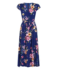 Yumi Women's Floral Print Dipped Hem Wrap Midi Dress