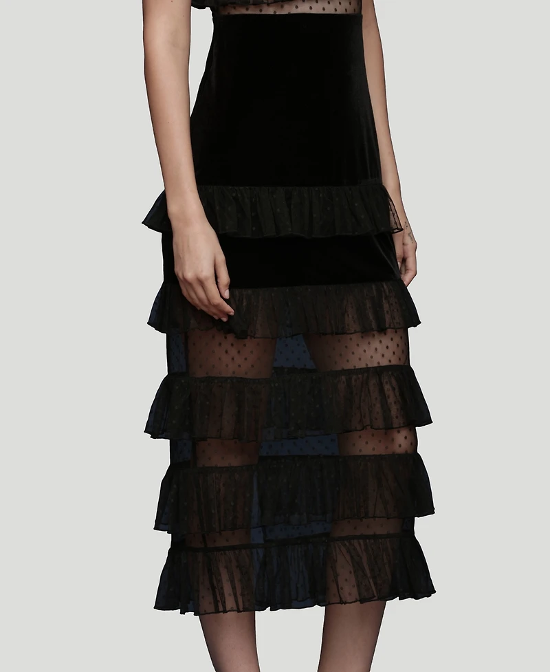 Avec Les Filles Women's Tiered Square Neck Midi Dress