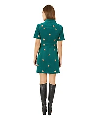 Yumi Women's Fox Embroidered Cord Shirt Dress