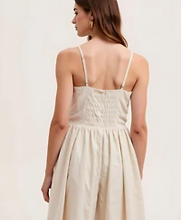 Modenaire Women's Button Front Spaghetti Straps Midi Dress