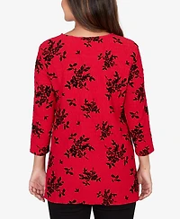 Ruby Rd. Petite Floral Flocked Texture Lace Trim Top