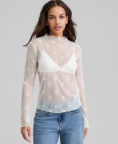And Now This Women's Bow-Motif Lace Mock Neck Top, Macy's Exclusive