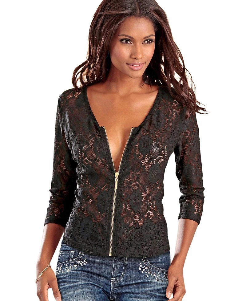 Lascana Women's Floral Lace Zip Jacket