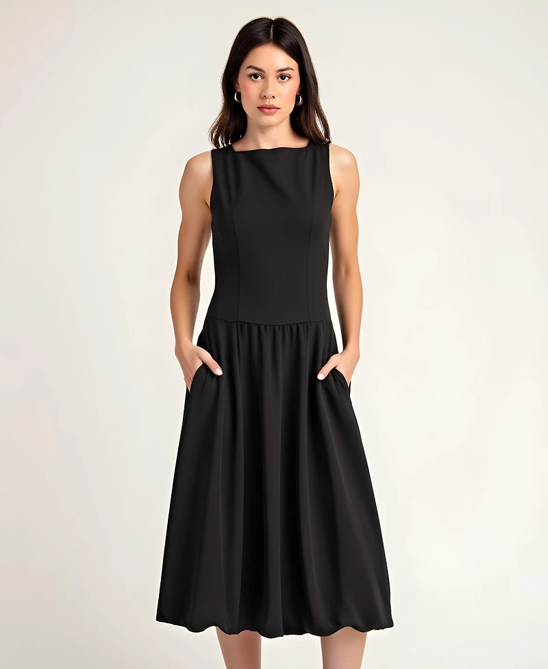 Modenaire Women's Sleeveless Bateau-Neck Fit-And-Flare Midi Dress