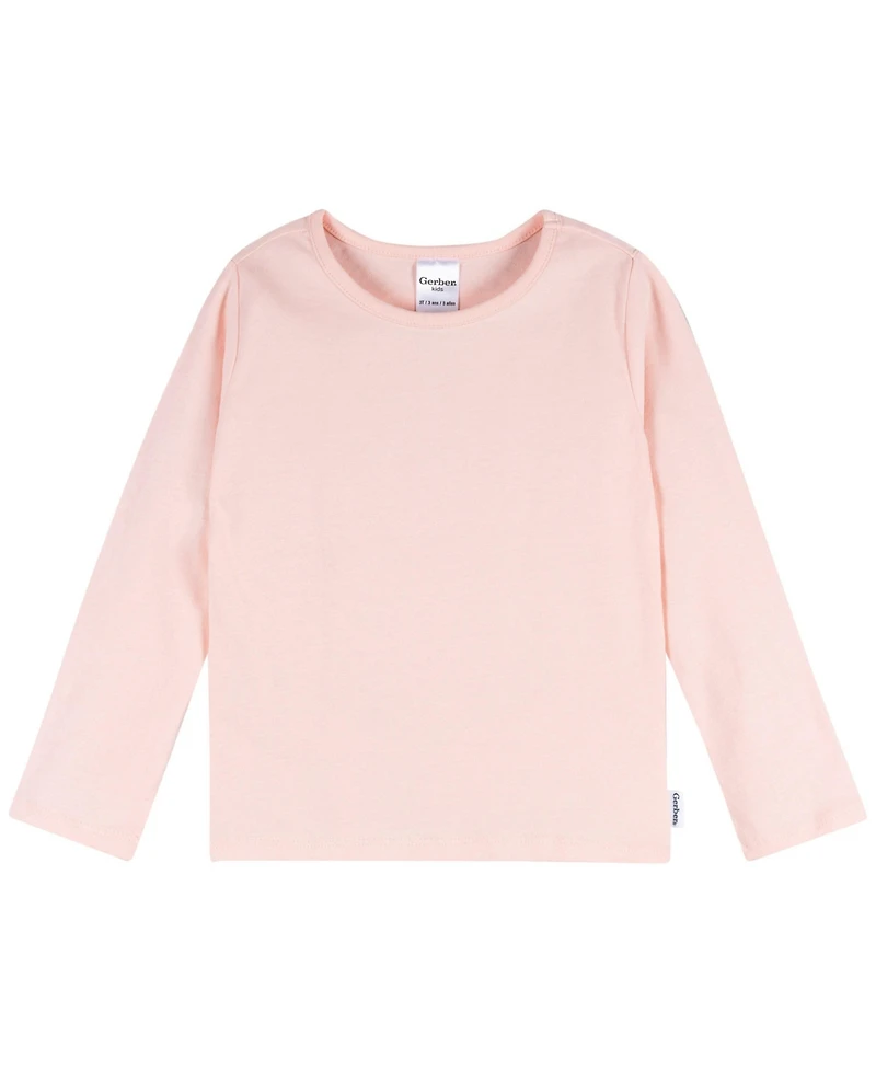 Gerber Toddler Girls 3-Pack Long Sleeve Shirts, Green/Pink/Coral, 4T