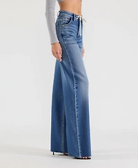 Modenaire Women's High-Waist Light Wash Wide-Leg Cuffed Jeans