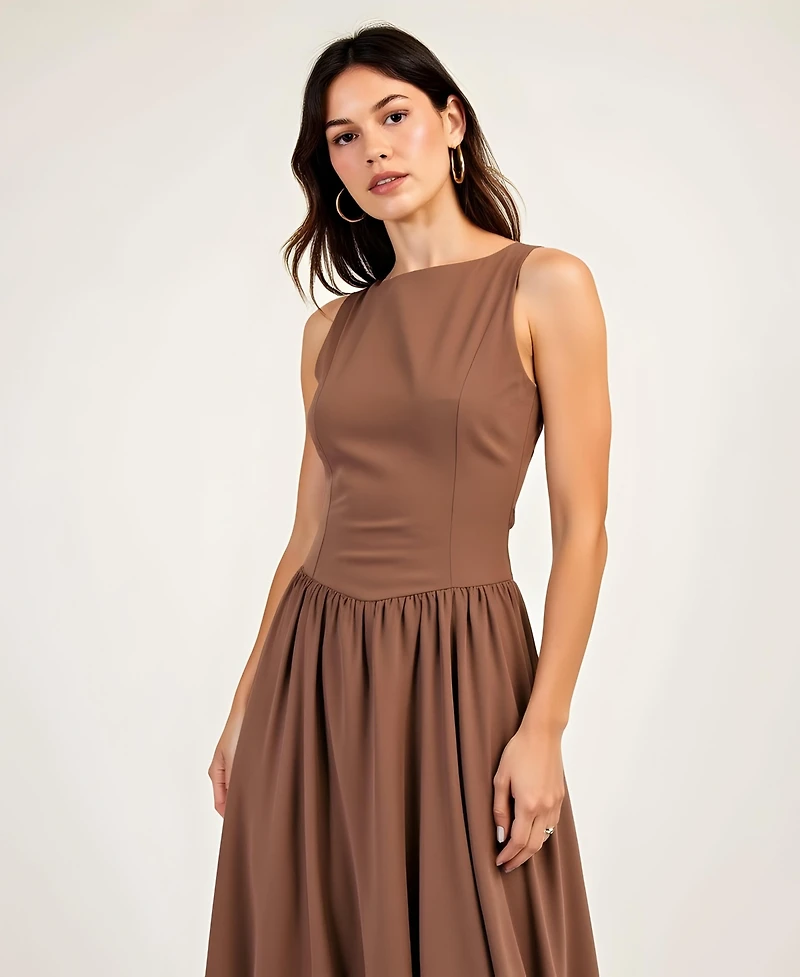 Modenaire Women's Sleeveless Fit-and-Flare Midi Bubble-Hem Dress
