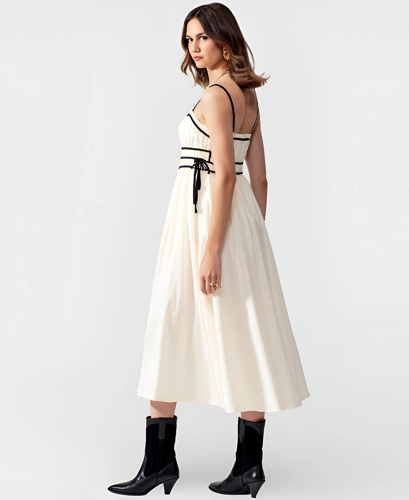 Modenaire Women's Contrast-Trim Spaghetti-Strap Midi Dress