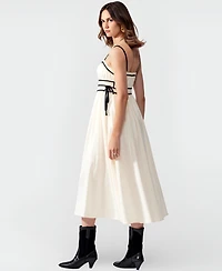 Modenaire Women's Contrast-Trim Spaghetti-Strap Midi Dress