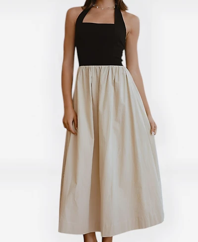 Modenaire Women's Two-Tone Halter Maxi Dress