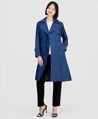 Anne Klein Women's Double-Breasted Cotton Denim Trench Coat
