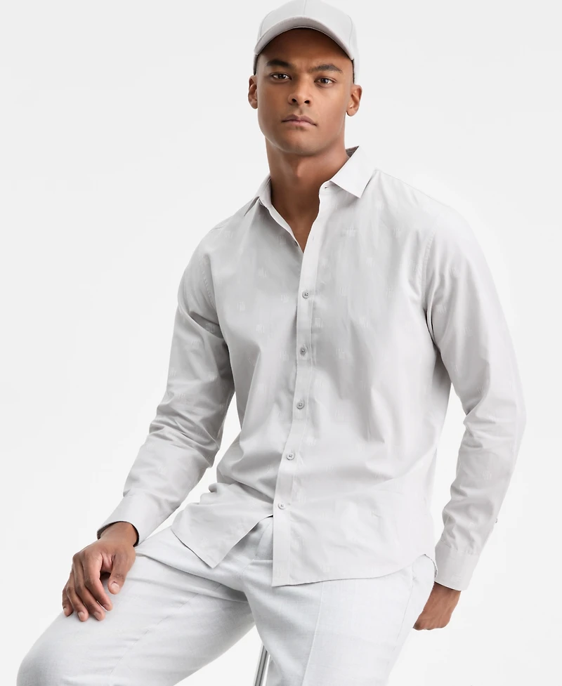 Alfani Men's Long-Sleeve Micro Chevron Shirt, Macy's Exclusive