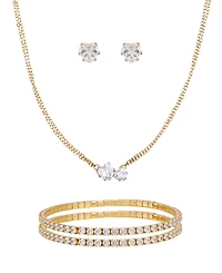 Guess 3-Pc. Cubic Zirconia Gold-Tone Heart Necklace, Stud Earrings, and Bracelet Gift Set