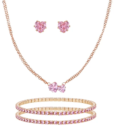 Guess 3-Pc. Cubic Zirconia Gold-Tone Heart Necklace, Stud Earrings, and Bracelet Gift Set