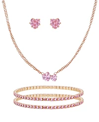 Guess 3-Pc. Cubic Zirconia Gold-Tone Heart Necklace, Stud Earrings, and Bracelet Gift Set