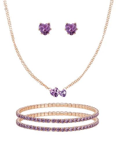 Guess 3-Pc. Cubic Zirconia Gold-Tone Heart Necklace, Stud Earrings, and Bracelet Gift Set