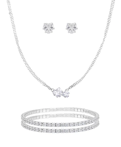 Guess 3-Pc. Cubic Zirconia Gold-Tone Heart Necklace, Stud Earrings, and Bracelet Gift Set