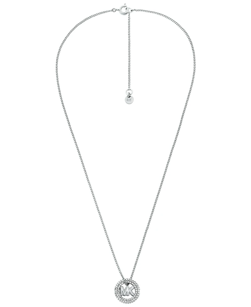 Michael Kors Silver Tone Pave Logo Pendant Necklace